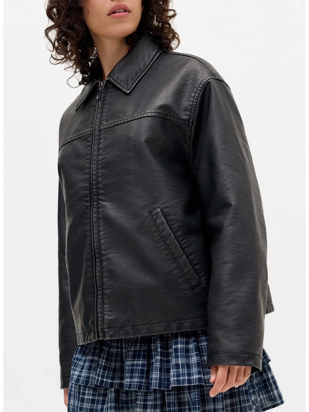 BDG Oversized Black Leather Zip Jacket